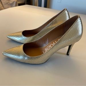 Anne Klein Gold Snakeskin Stiletto Pumps